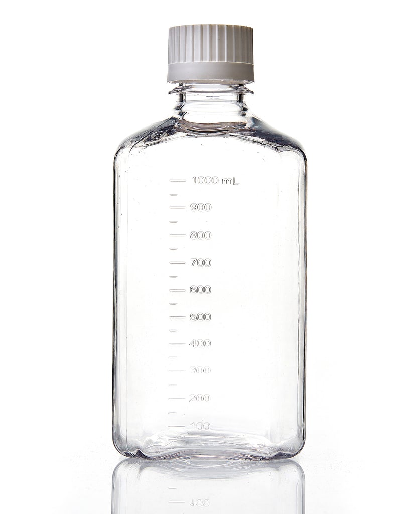 EZBio® Square Bottle, 1L, PETG, Sterilized, 38-430mm Versacap®, 12/pk