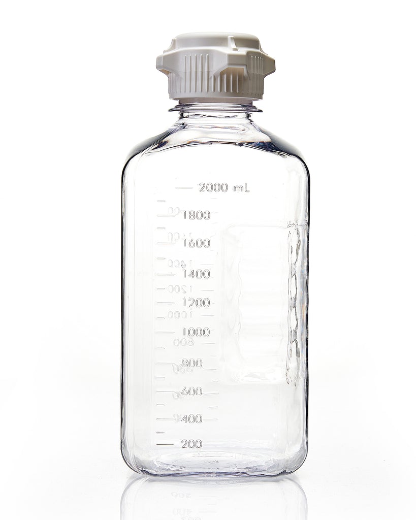 EZBio® Square Bottle, 2L, PETG, Sterilized, 53B Versacap®, 6/pk