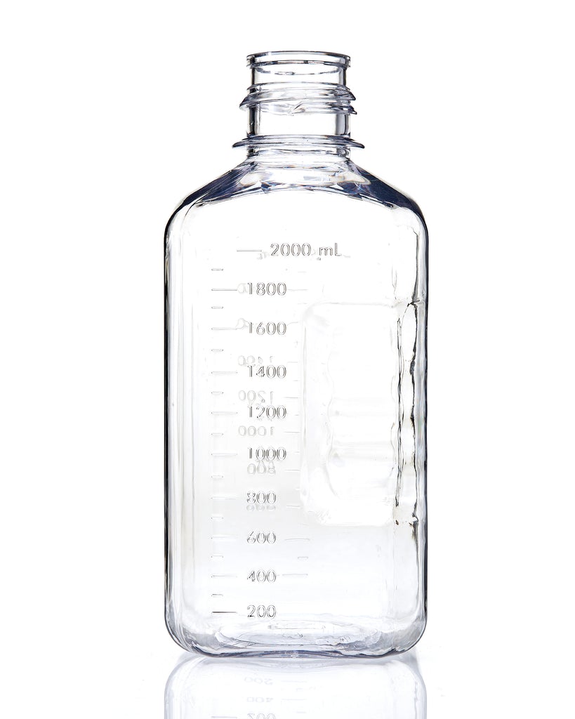 EZBio® Square Bottle, 2L, PETG, Non-Sterile, 53B Neck, No Cap, 6/pk