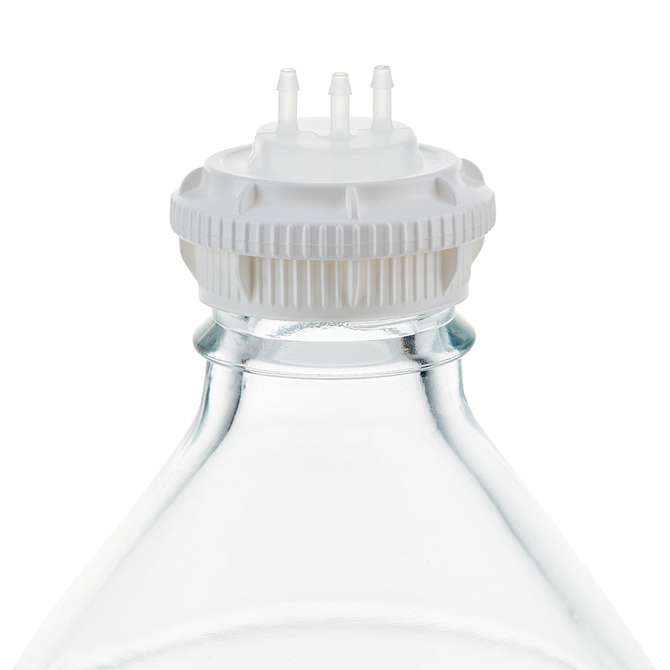 EZBio® GL45 Open Cap & Molded 3x 1/8" HB, White PP for Glass Bottles