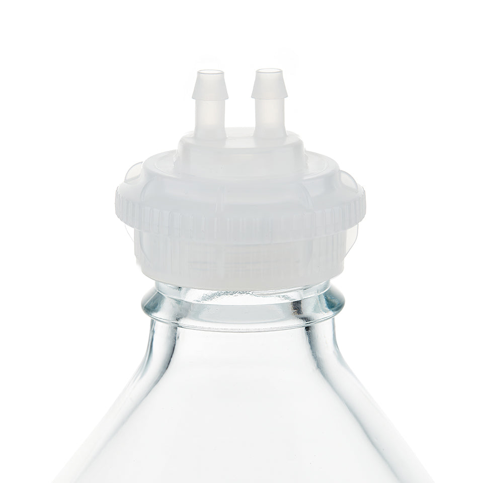 EZBio® GL45 Open Cap & Molded 2x 1/4" HB, Natural PP for Glass Bottles