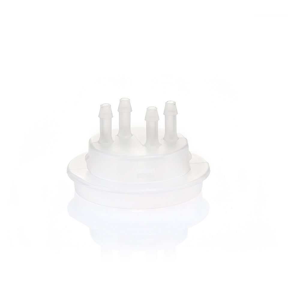 EZBio® GL45 Open Cap & Molded 4x 1/8" HB, White PP for Glass Bottles