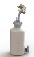 EZBio® 2L PP reservoir with 2 Mini TC ports, 3/8" hose barb, and bottom-mounted Mini TC, non-sterile