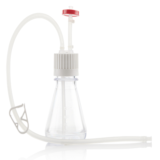 EZBio®pure Flask Assembly, 125mL, 38-430 mm Cap, PolyCarbonate (PC) Flat Base Flask, 10/CS