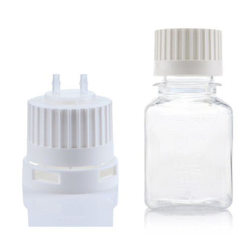 EZBio® TS Bottle Assy, PETG, 125mL, Tamper Evident VersaCap White 38-430 w/o Tubing, NS, 10/CS | Img_1 | Foxx Life Sciences