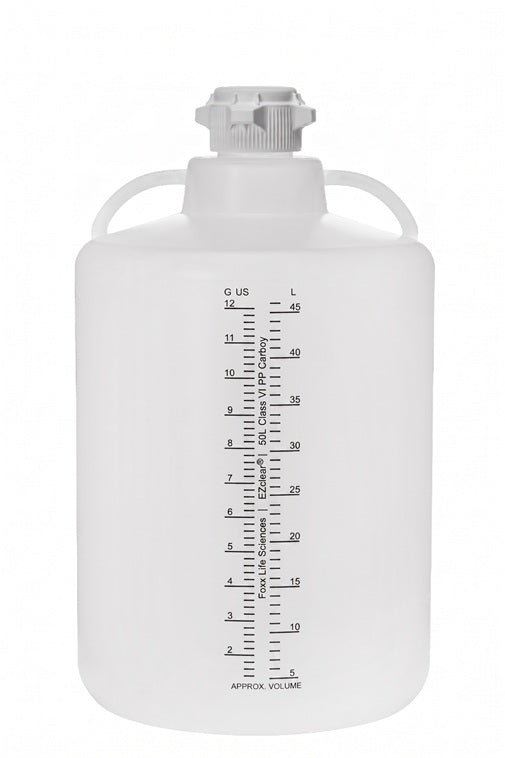 EZclear® Round Carboy 50L, PP, Class VI, 83B Closed VersaCap®, Non-Sterile